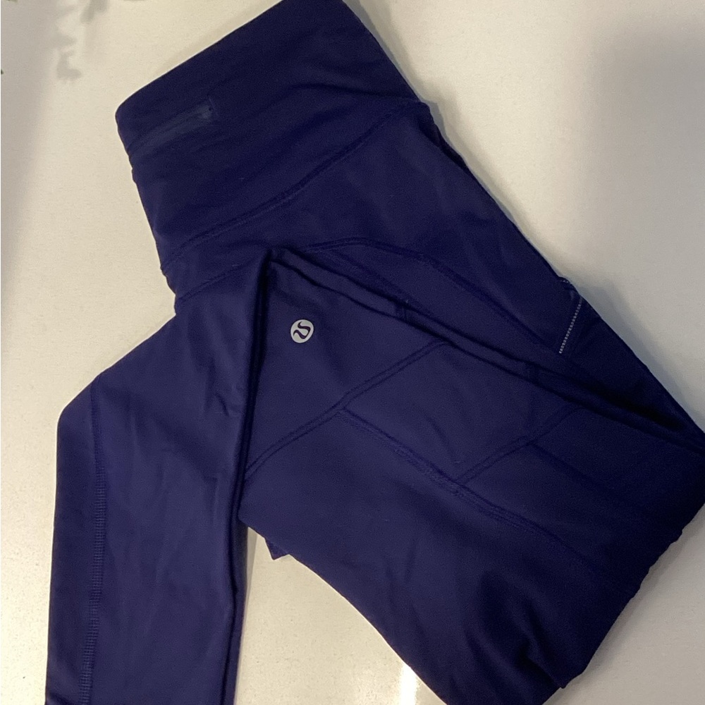 Lululemon Long Blue Leggings Sz 4 For Running with Zippered Pocket
